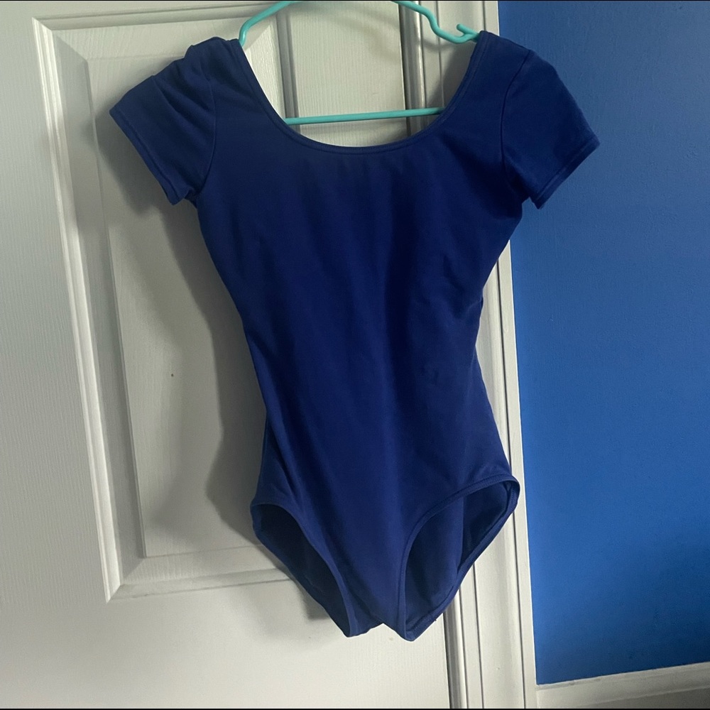 Capezio small woman’s leotard, blue cap-sleeves